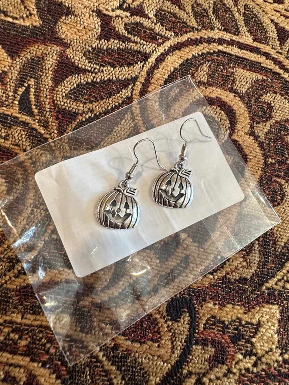 Silver Jack-o'-Lantern Pumpkin Dangle Earrings